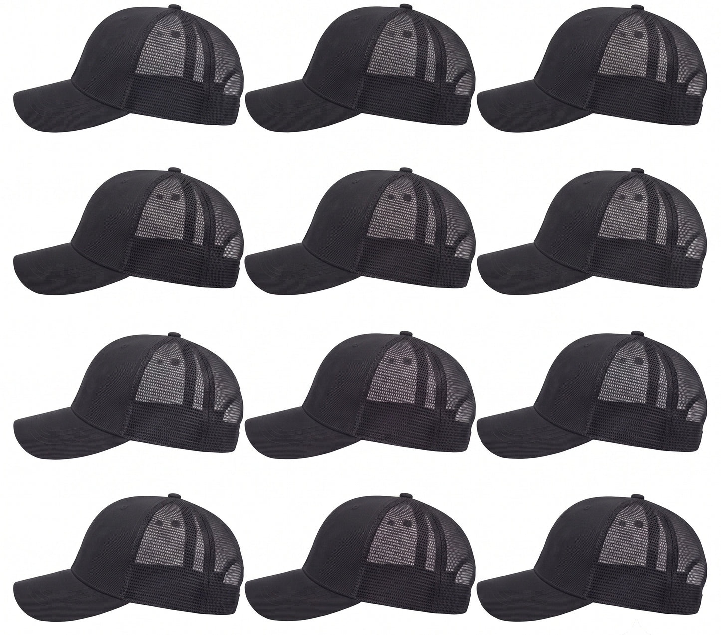 12-Pack Lot Unisex Mesh Back Baseball Cap Sun Visor Breathable Plain Blank Trucker Hats Adjustable Caps