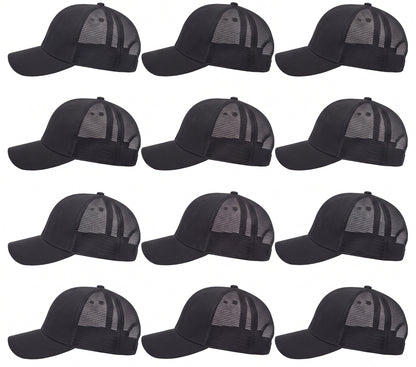 12-Pack Lot Unisex Mesh Back Baseball Cap Sun Visor Breathable Plain Blank Trucker Hats Adjustable Caps
