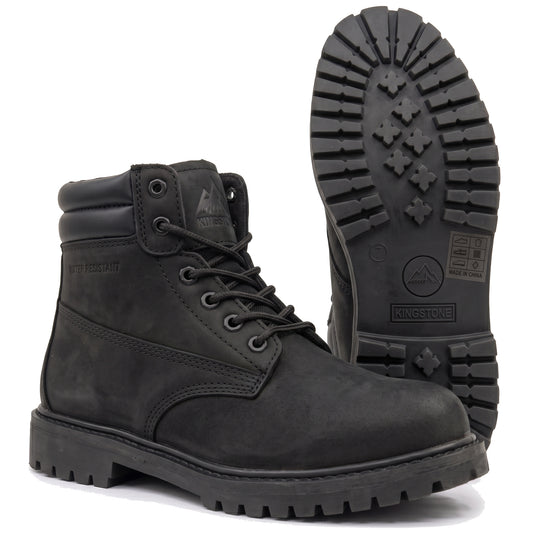 Men Round Toe Work Boots Water Resistant Construction Shoes Padded Collar Rugged Slip Resistant Sole