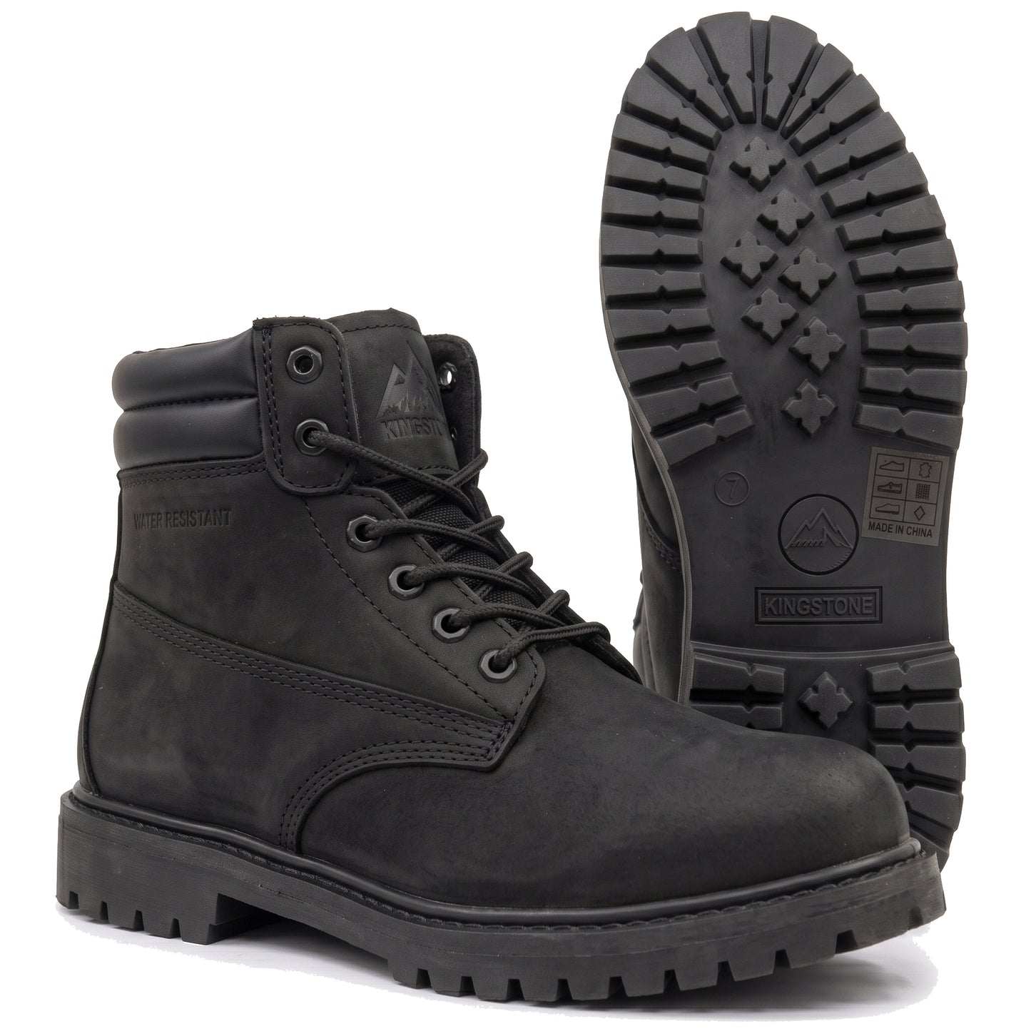 Men Round Toe Work Boots Water Resistant Construction Shoes Padded Collar Rugged Slip Resistant Sole