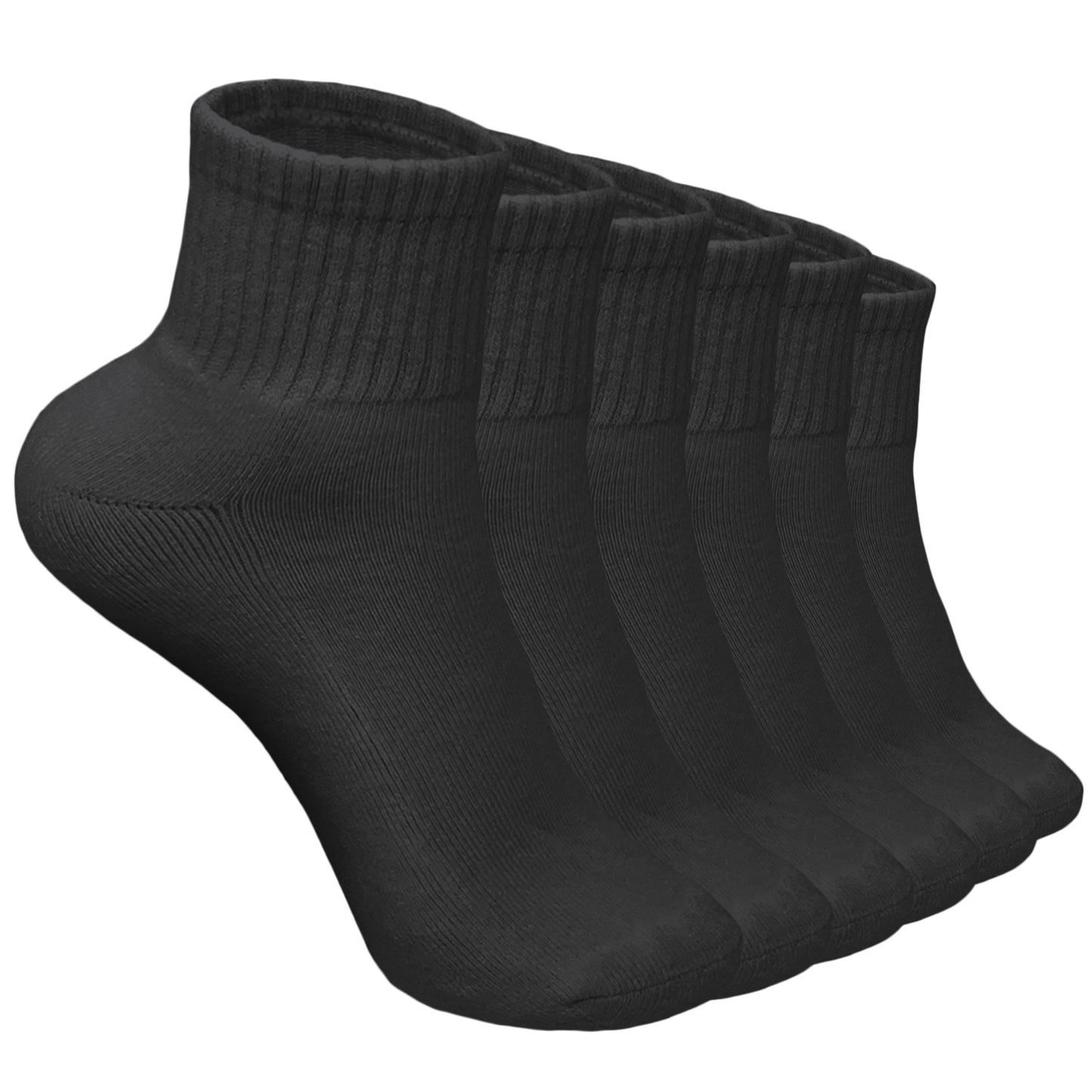 Women's 6 Pairs Cotton Solid Athletic Ankle Quarter Socks with Cushioning Size 9-11