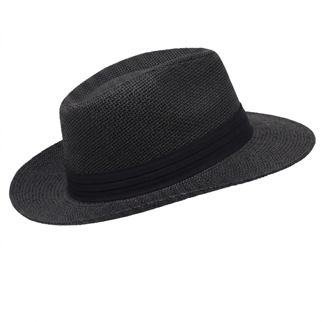 Men Women Summer Fedora Panama Hat Trilby Cuban Paper Straw Sun Hats Wide Brim with Black Band