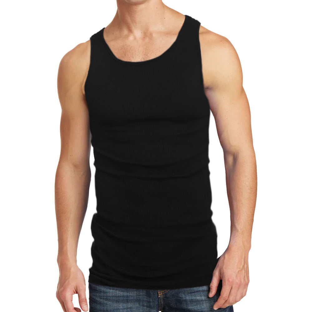 Mens 100% Cotton Tank Top A-Shirt Wife Beater Undershirt Ribbed Black 6  Pack (White, Small) at  Men's Clothing store