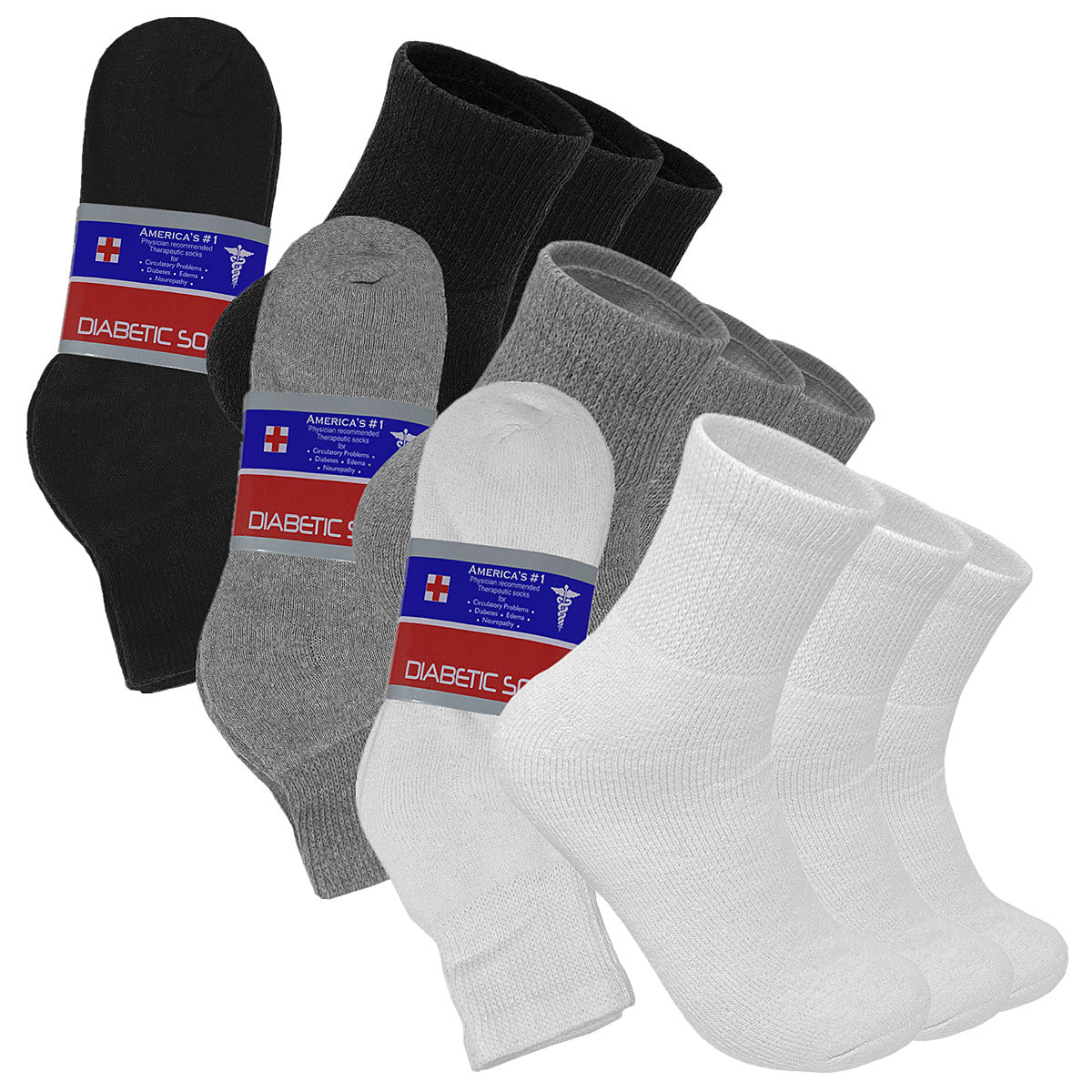 3-12 Pairs Men's Diabetic Circulatory Ankle/Quarter Cotton Socks Size 9-15