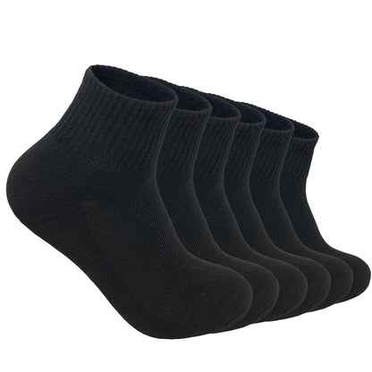 Men's 6 Pairs Cotton Solid Athletic Ankle Quarter Socks with Cushioning Size 9-13