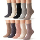 5 Pairs Women Classic Cable Knit Crew Socks Assorted Colors Mid Calf Boots Casual Socks