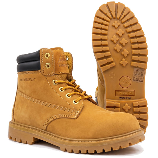 Men Round Toe Work Boots Water Resistant Construction Shoes Padded Collar Rugged Slip Resistant Sole