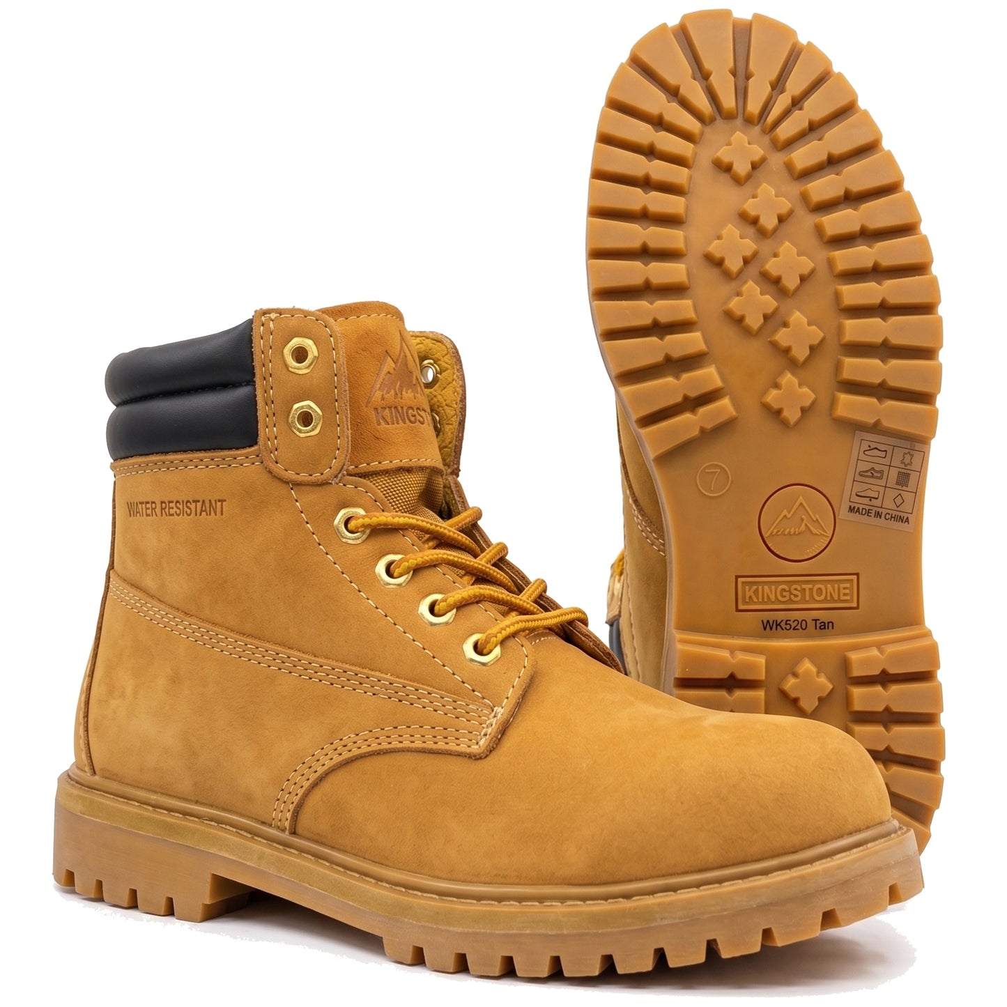Men Round Toe Work Boots Water Resistant Construction Shoes Padded Collar Rugged Slip Resistant Sole