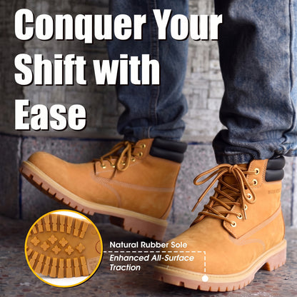 Men Round Toe Work Boots Water Resistant Construction Shoes Padded Collar Rugged Slip Resistant Sole