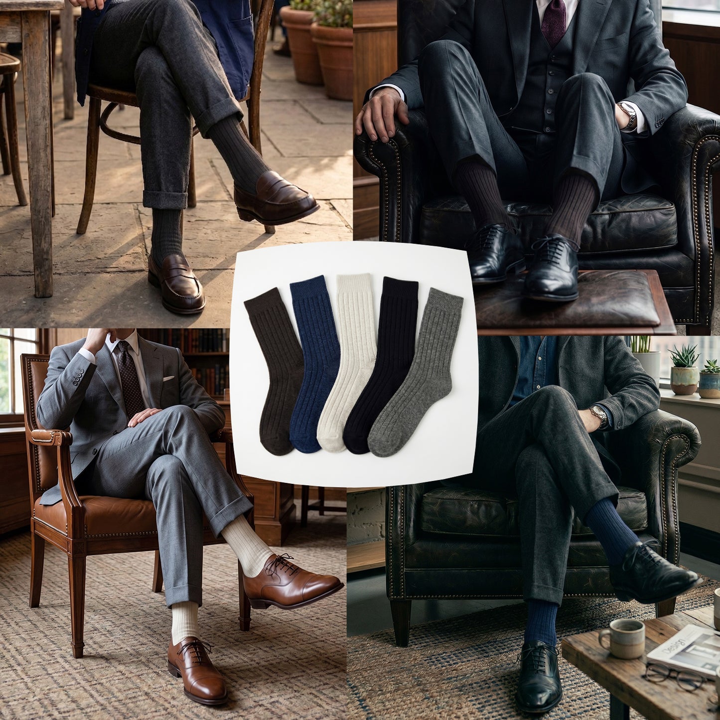 Glory Max 5 Pairs Men Premium Knit Mid-Calf Crew Dress Socks Multi Colors with Cashmere Blend Size 10-13