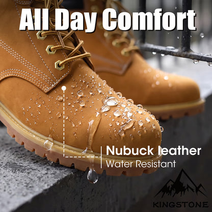 Men Round Toe Work Boots Water Resistant Construction Shoes Padded Collar Rugged Slip Resistant Sole