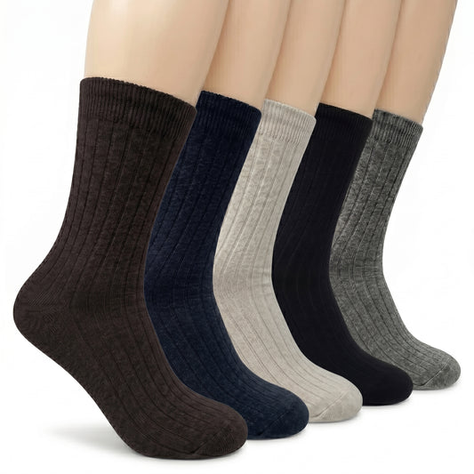 Glory Max 5 Pairs Men Premium Knit Mid-Calf Crew Dress Socks Multi Colors with Cashmere Blend Size 10-13