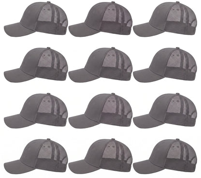 12-Pack Lot Unisex Mesh Back Baseball Cap Sun Visor Breathable Plain Blank Trucker Hats Adjustable Caps