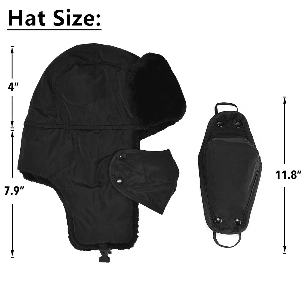 Winter Windproof Earflap Trapper Hats Thermal Ski Warm Aviator Face Cover Hat Black