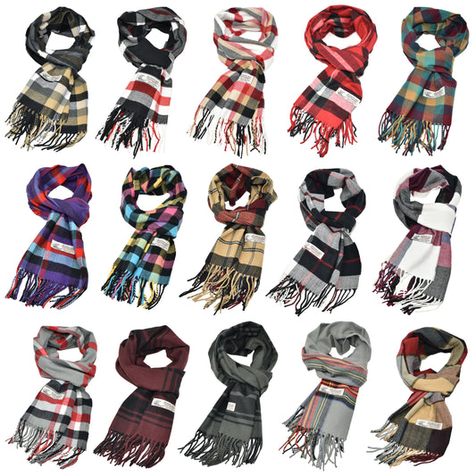 Unisex Winter Striped Checked Plaid Scarves Cashmere Feel Soft Luxurious Scarf