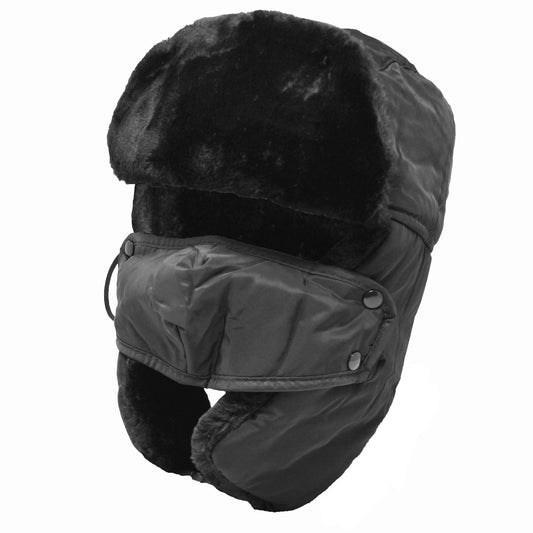 Winter Windproof Earflap Trapper Hats Thermal Ski Warm Aviator Face Cover Hat Black