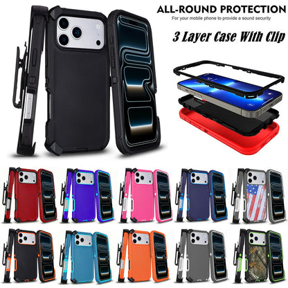 Heavy Duty Shockproof Holster Case For Apple iPhone 17 17e Air 16e 16 15 Plus 14 13 12 Pro Max Cover with Belt Clip