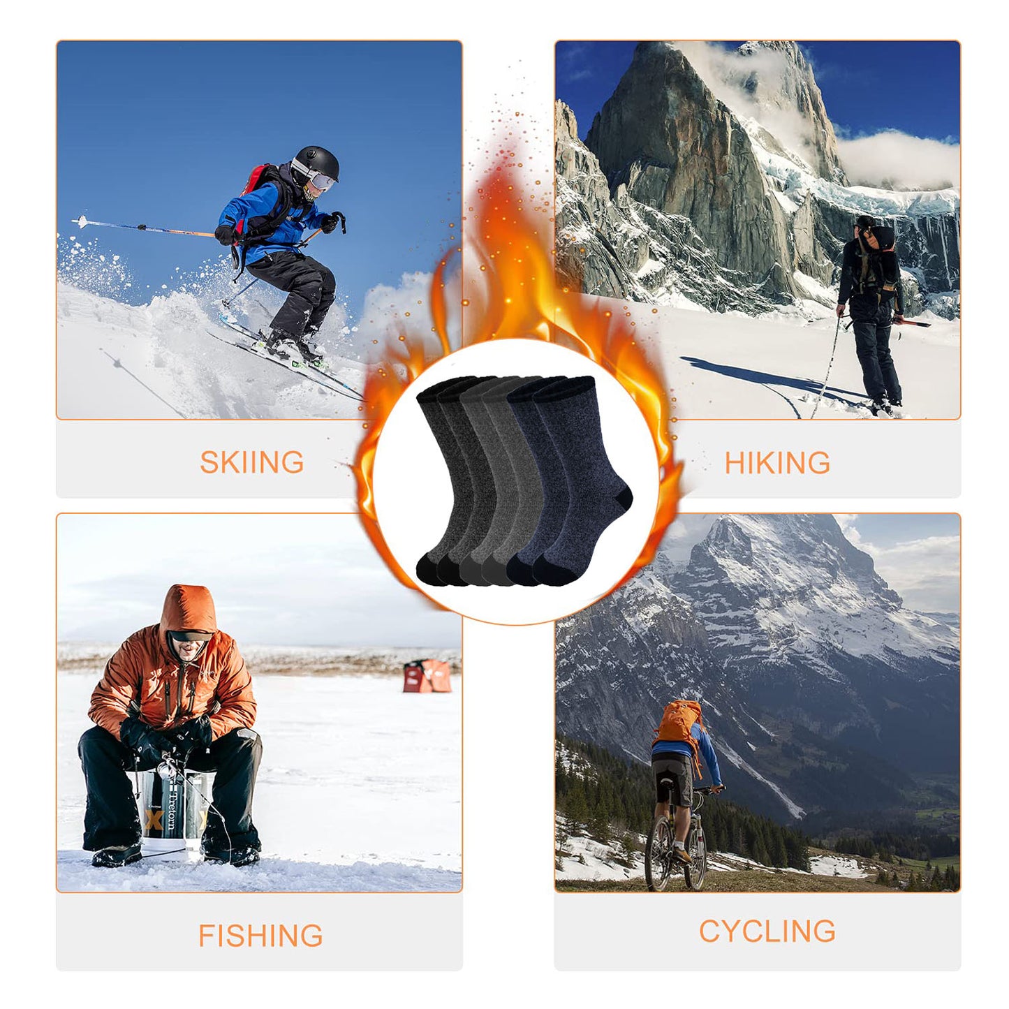 Men's Winter Thermal Heated Work Heavy Duty Boots Warm Crew Socks 10-13