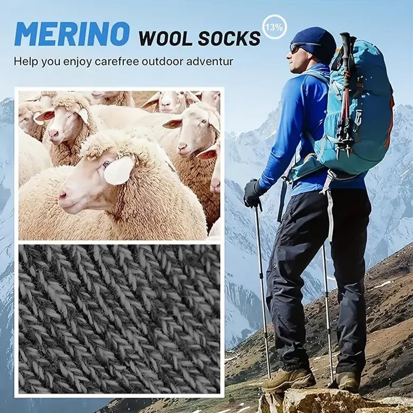 Men's Winter Thermal Merino Wool Heated Extra Warm Thick Crew Socks Size 10-13