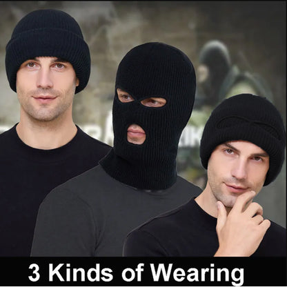 3 Holes Winter Knitted Full Face Mask Outdoor Warm Black Ski Balaclava Cover
