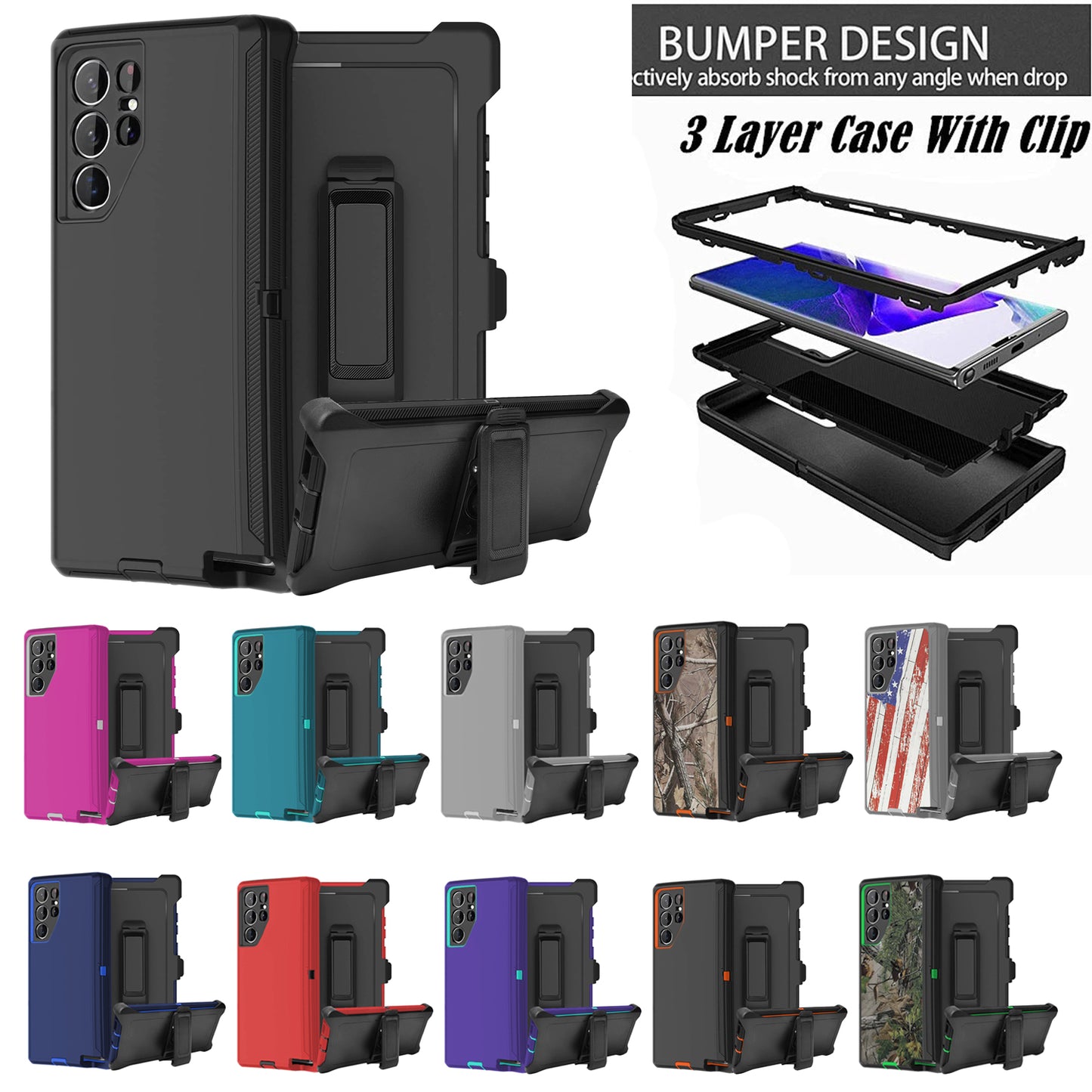 For Samsung Galaxy S26 S25 S24 S23 S22 S21 Plus Ultra Heavy Duty Shockproof Holster Case Cover with Belt Clip