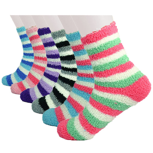 Women's 4-12 Pairs Soft Cozy Fuzzy Socks Non-Skid Striped Plush Home Slipper Socks