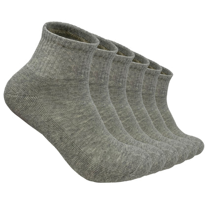 Men's 6 Pairs Cotton Solid Athletic Ankle Quarter Socks with Cushioning Size 9-13