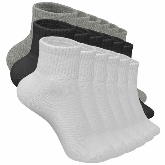 Women's 6 Pairs Cotton Solid Athletic Ankle Quarter Socks with Cushioning Size 9-11