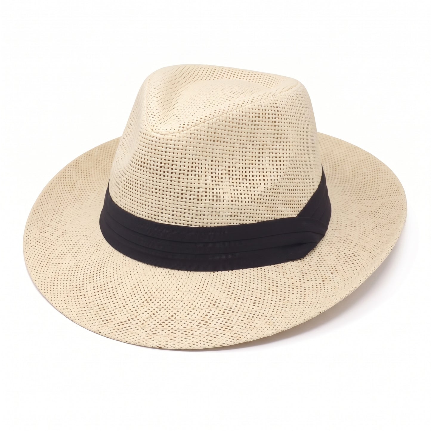 Men Women Summer Fedora Panama Hat Trilby Cuban Paper Straw Sun Hats Wide Brim with Black Band