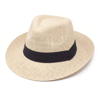 Men Women Summer Fedora Panama Hat Trilby Cuban Paper Straw Sun Hats Wide Brim with Black Band