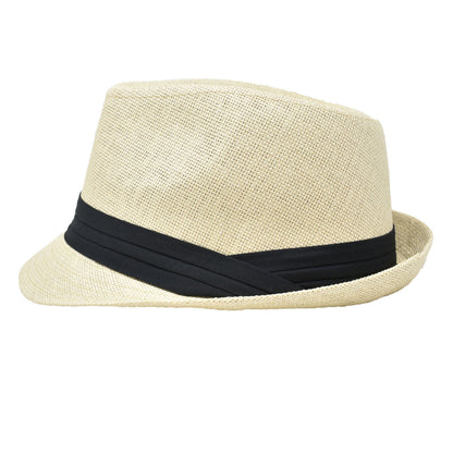Men Women Summer Fedora Panama Hat Trilby Cuban Straw Sun Hats Short Brim with Black Band