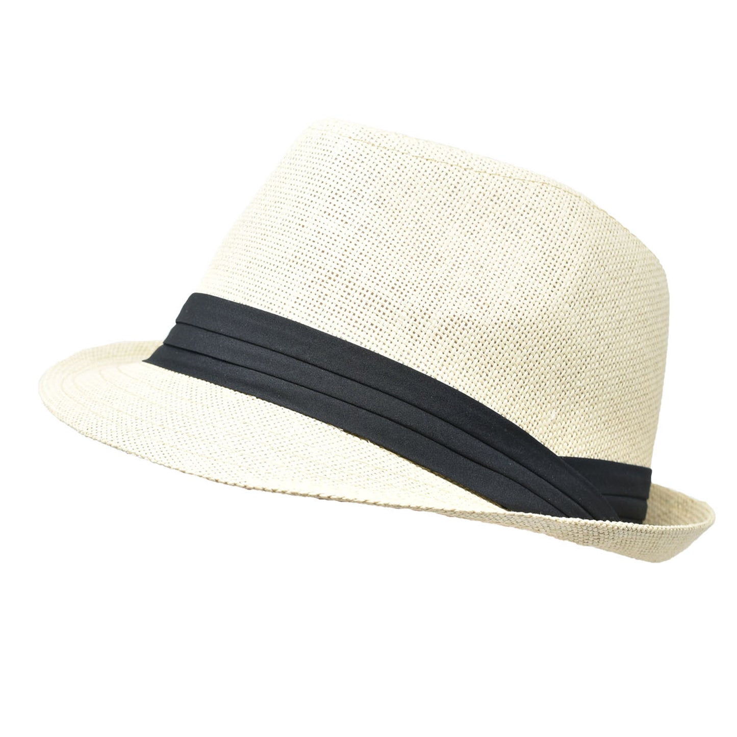 Men Women Summer Fedora Panama Hat Trilby Cuban Straw Sun Hats Short Brim with Black Band