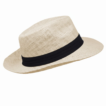 Men Women Summer Fedora Panama Hat Trilby Cuban Paper Straw Sun Hats Wide Brim with Black Band