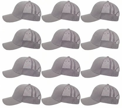 12-Pack Lot Unisex Mesh Back Baseball Cap Sun Visor Breathable Plain Blank Trucker Hats Adjustable Caps