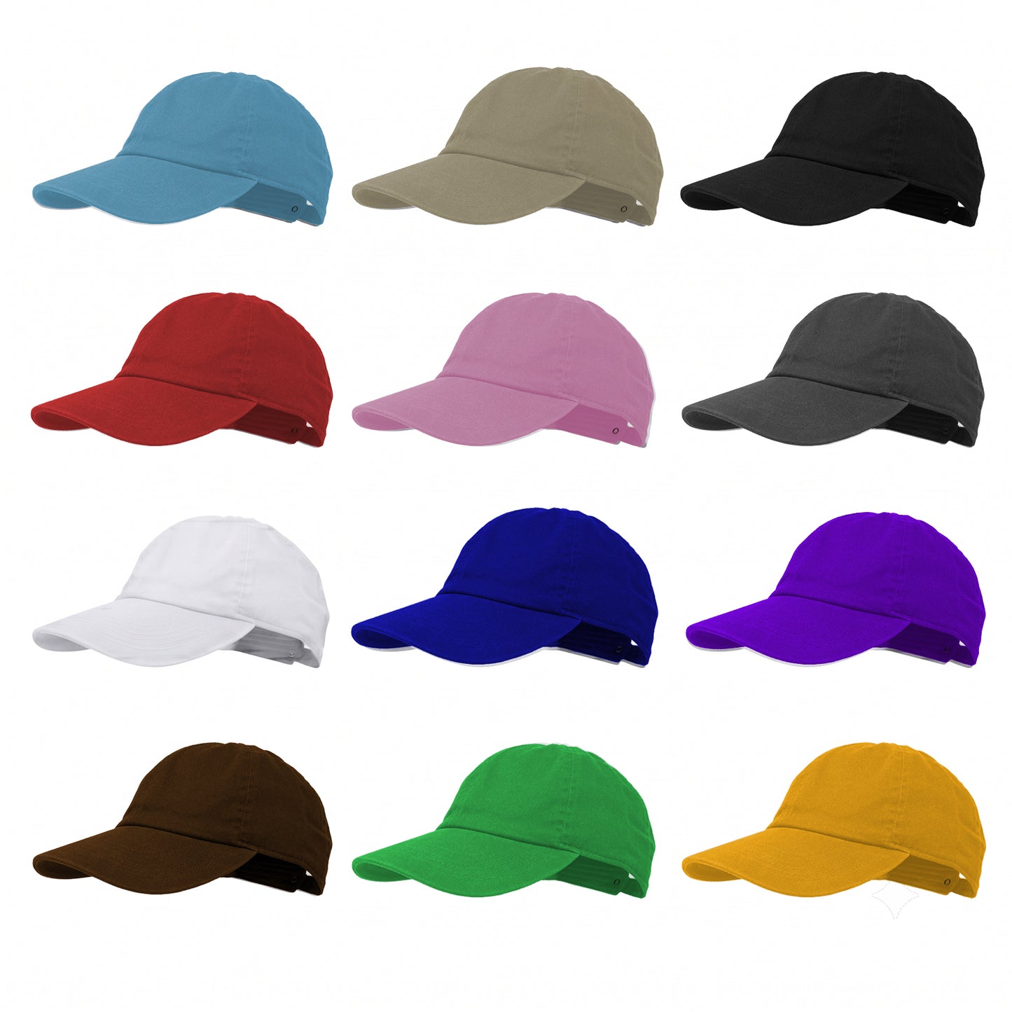 12-Pack Lot Classic 100% Cotton Plain Blank Baseball Cap Low Profile Dad Hat Buckle Adjustable Caps