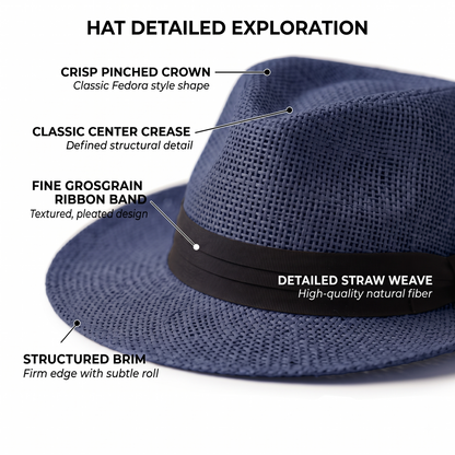 Men Women Summer Fedora Panama Hat Trilby Cuban Paper Straw Sun Hats Wide Brim with Black Band