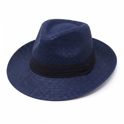 Men Women Summer Fedora Panama Hat Trilby Cuban Paper Straw Sun Hats Wide Brim with Black Band