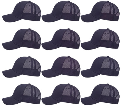 12-Pack Lot Unisex Mesh Back Baseball Cap Sun Visor Breathable Plain Blank Trucker Hats Adjustable Caps