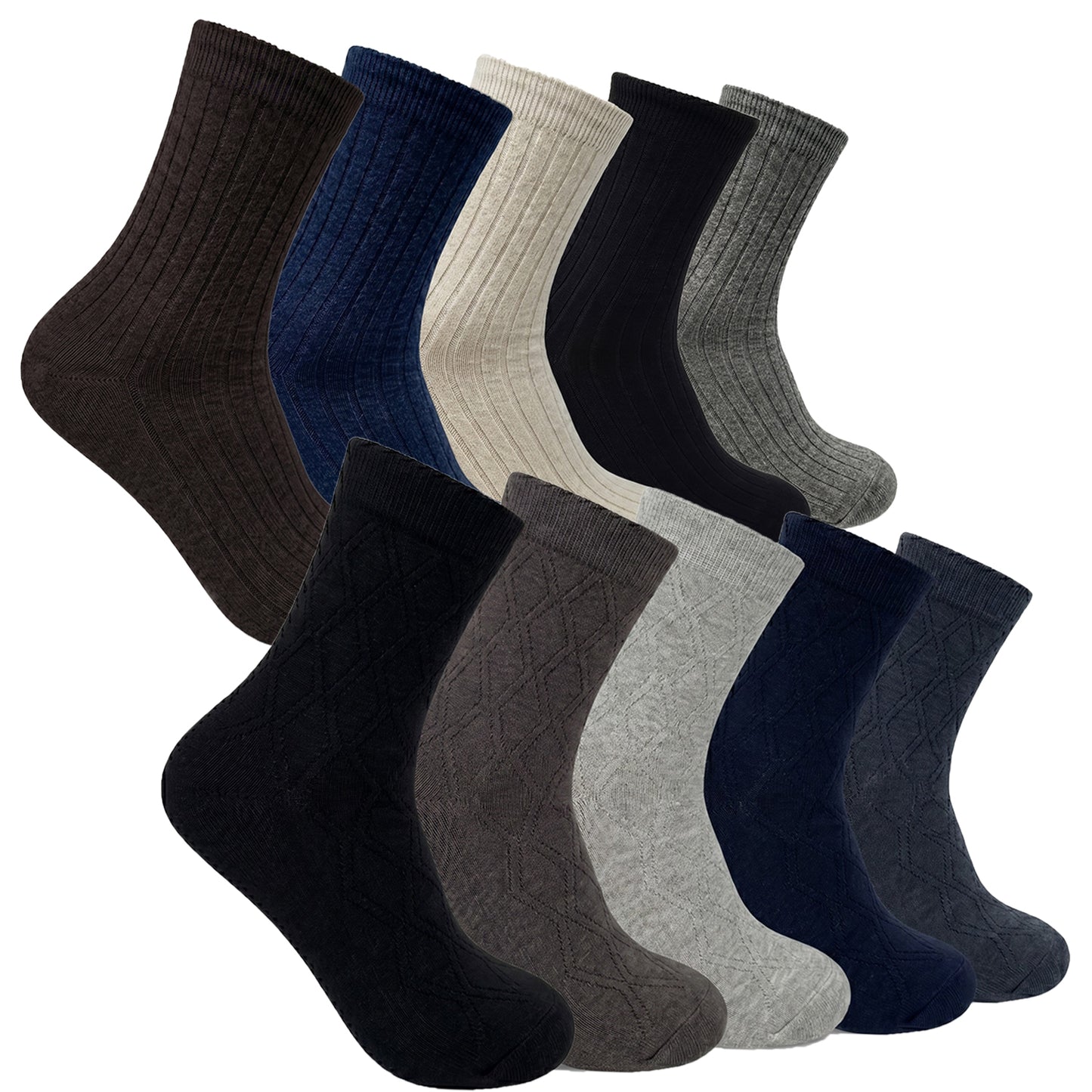 Glory Max 5 Pairs Men Premium Knit Mid-Calf Crew Dress Socks Multi Colors with Cashmere Blend Size 10-13