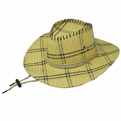 Unisex Cowboy Panama Fedora Bucket Straw Hat Wide Brim Mesh Top Cool Cap