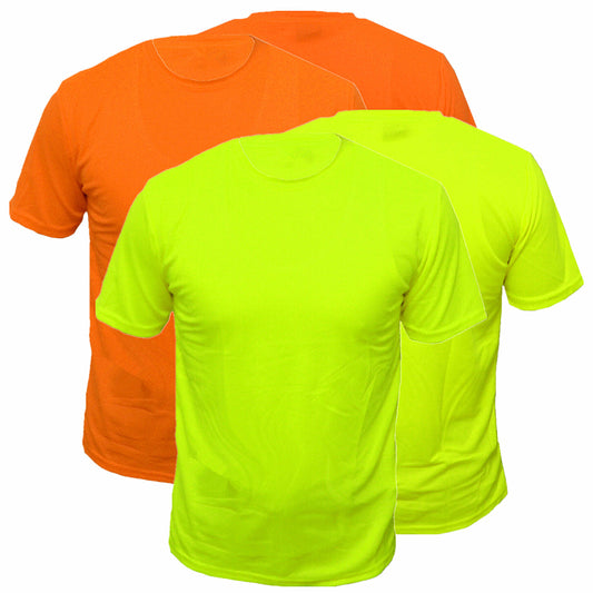 Men's High Visibility Safety Work Hi-Vis T Shirts Short Sleeve Green Orange 2 Pieces