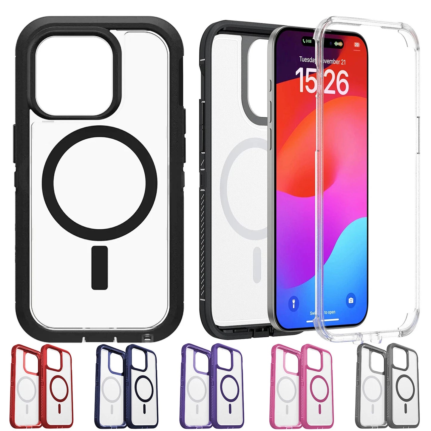 For Apple iPhone 16 16e 15 Plus 15 14 13 Pro Max Shockproof Magnetic Case Dual-Layer Compatible With MagSafe Cover