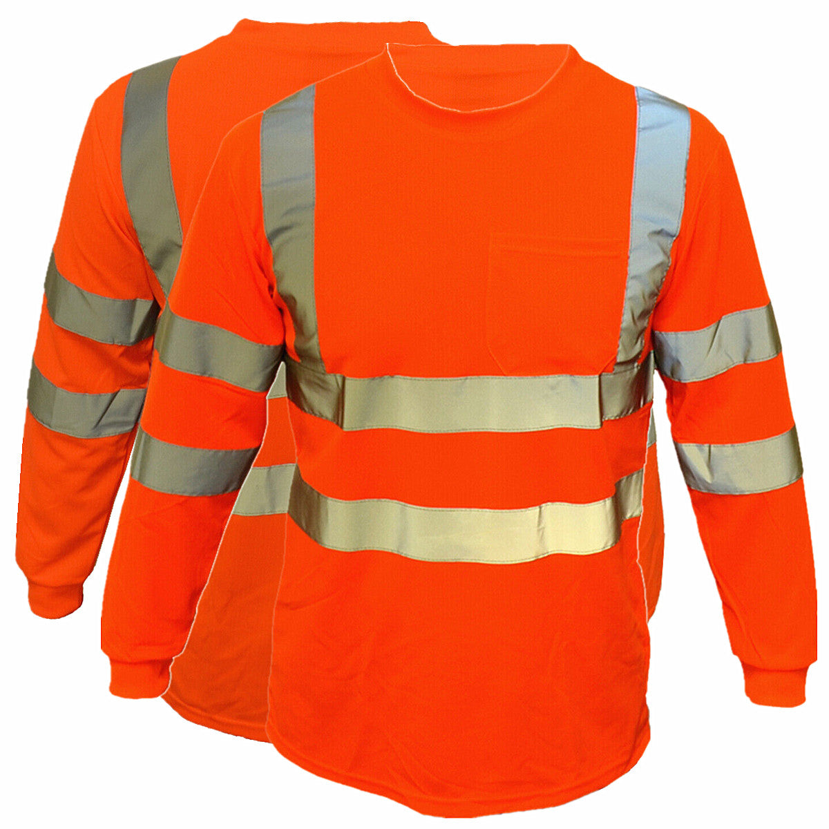 Men's High Visibility Safety Work T Shirts Long Sleeve Reflective Tape Class 3 2 Pieces