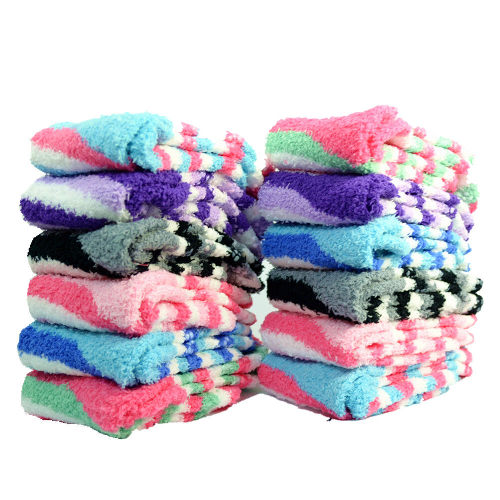 Women's 4-12 Pairs Soft Cozy Fuzzy Socks Non-Skid Striped Plush Home Slipper Socks