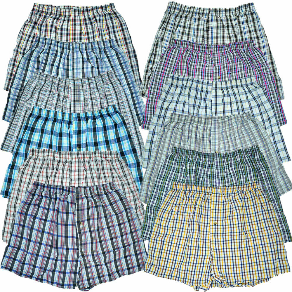 Men's Boxer Briefs Shorts Underwear Trunk Check Plaid Cotton Size M-2XL