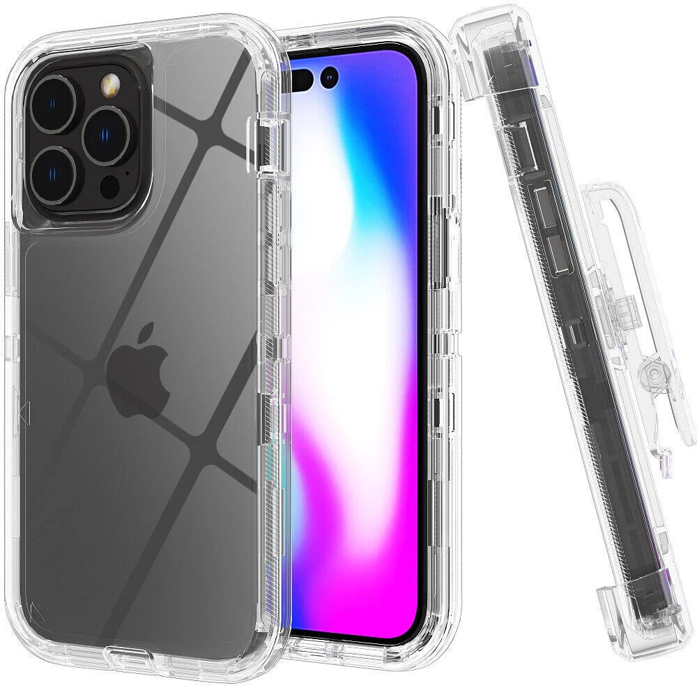 For Apple iPhone 15 Pro Max Plus Heavy Duty Shockproof Holster Case Cover with Belt Clip
