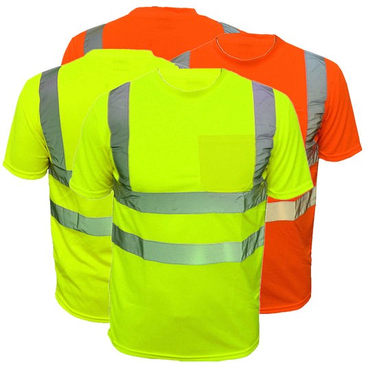 Men's High Visibility Safety Work T Shirts Short Sleeve Reflective Tape Class 2 2 Pieces