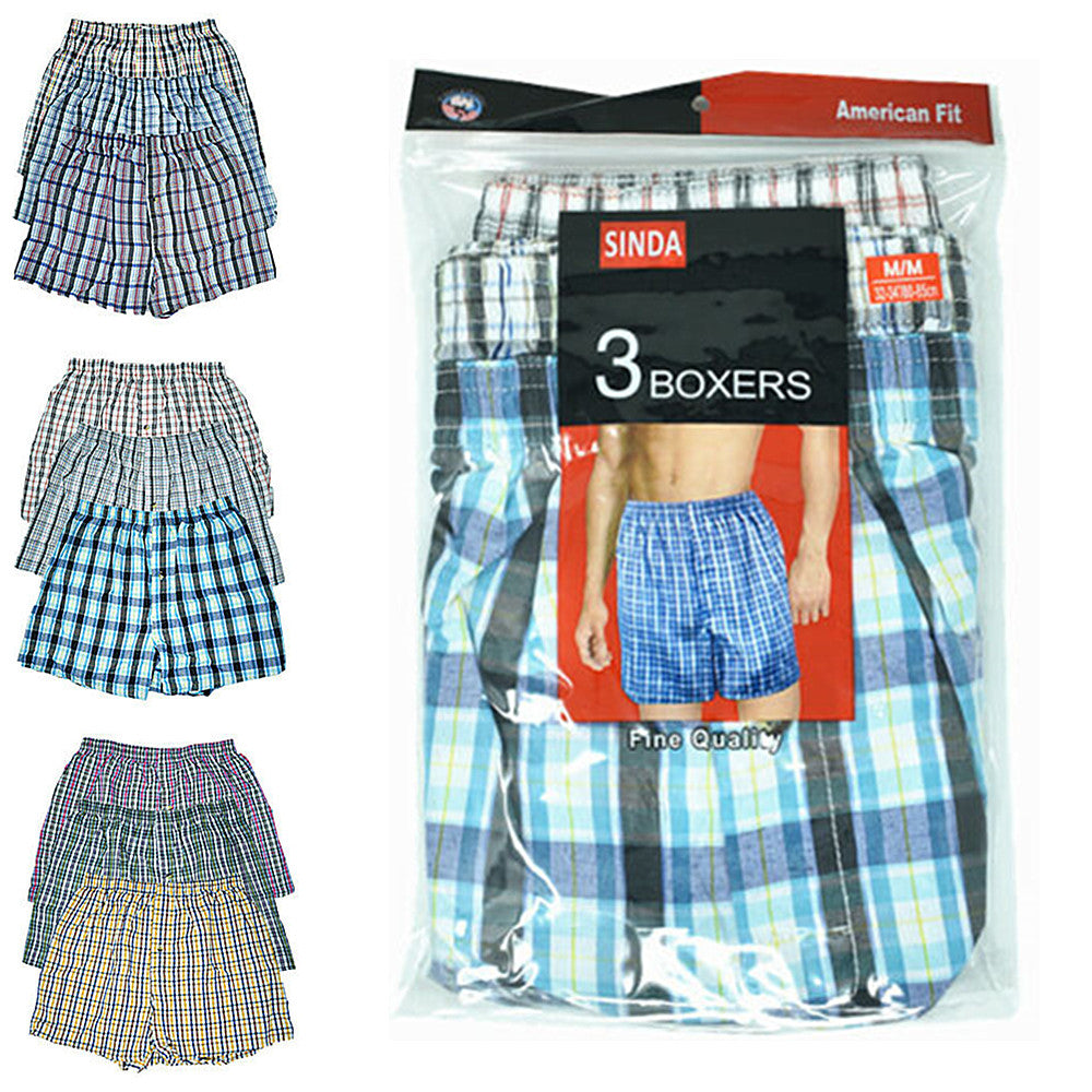 Men's Boxer Briefs Shorts Underwear Trunk Check Plaid Cotton Size M-2XL