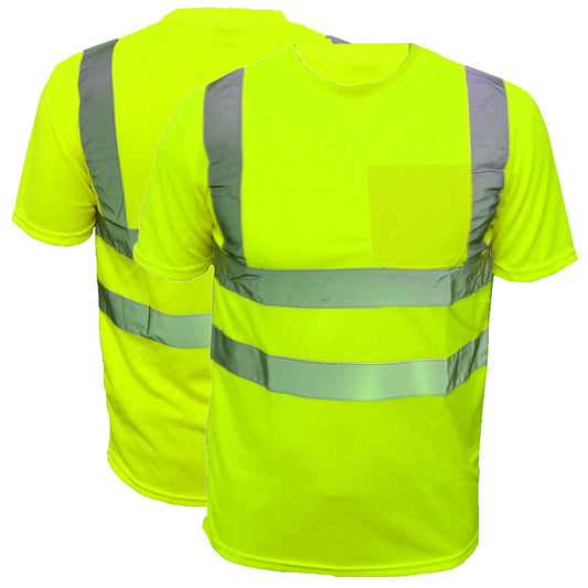 Men's High Visibility Safety Work T Shirts Short Sleeve Reflective Tape Class 2 2 Pieces