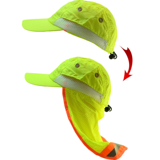 Hi-Vis Reflective Work Safety Baseball Hat High Visibility Cap Mesh Neck Flap